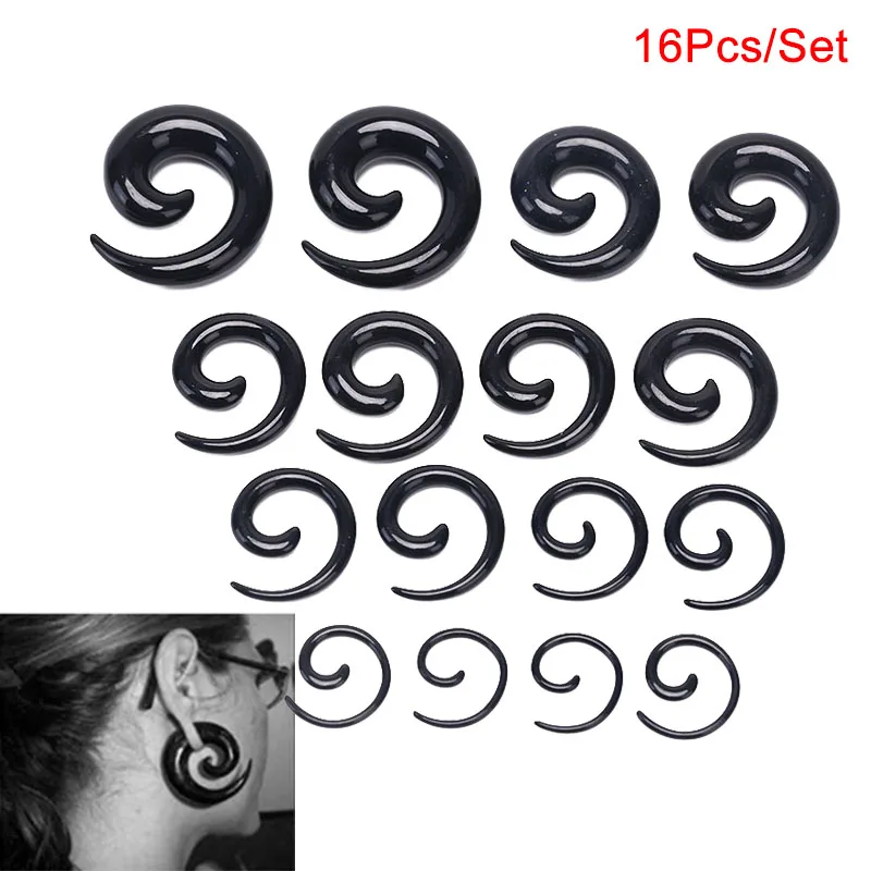 

16Pcs/Set Acrylic Spiral Taper Flesh Tunnel Ear Stretcher Expander Stretching Plug Snail