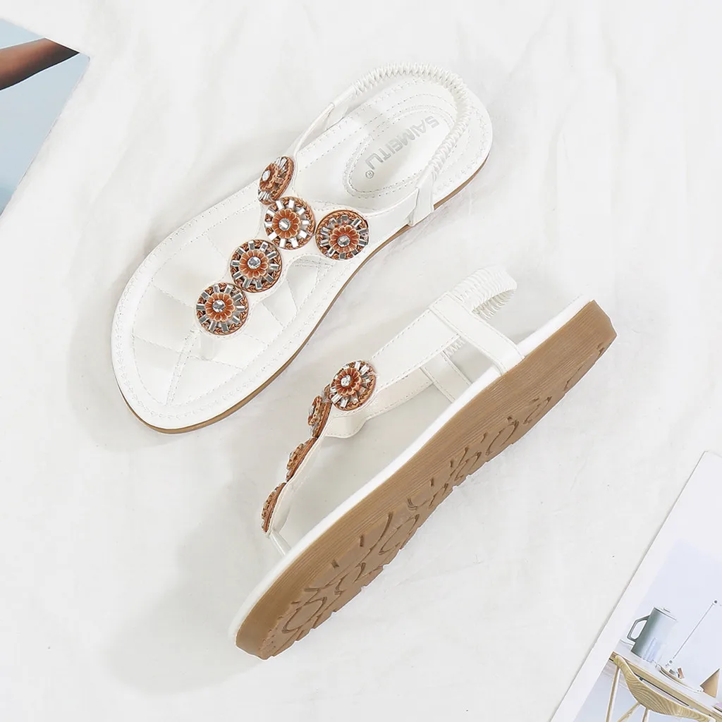 

Summer Shoes 2020 Woman Sandals Elastic ankle strap Flats Sandalias Mujer 2019 Flowers Gladiator Beach Sandals Ladies FlipFlops