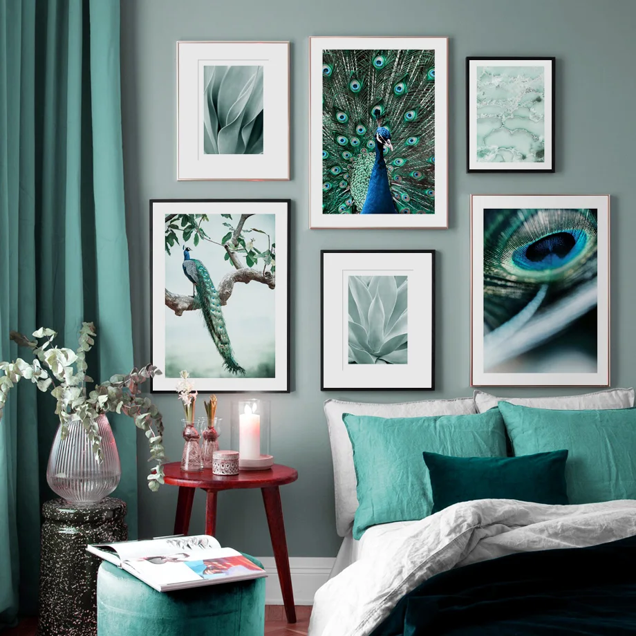 

Wall Art Prints Peacock Feather Elephant Forest Agave Cactus Canvas Painting Nordic Poster Wall Picture For Living Room Decor