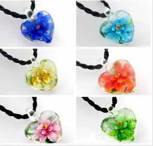 Wholesale 6pcs New Handmade Murano Lampwork Glass Small Heart Flower Colorful Pendant Fit Necklace Hot Sale Jewelry Gifts LL04