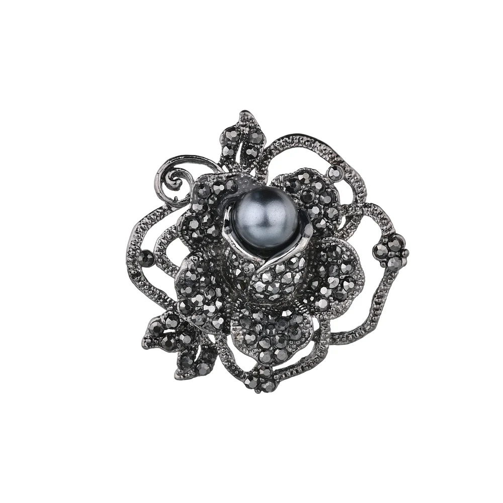 Gariton Новая Винтажная имитация жемчуга Роза фигурная брошь черные кристаллы