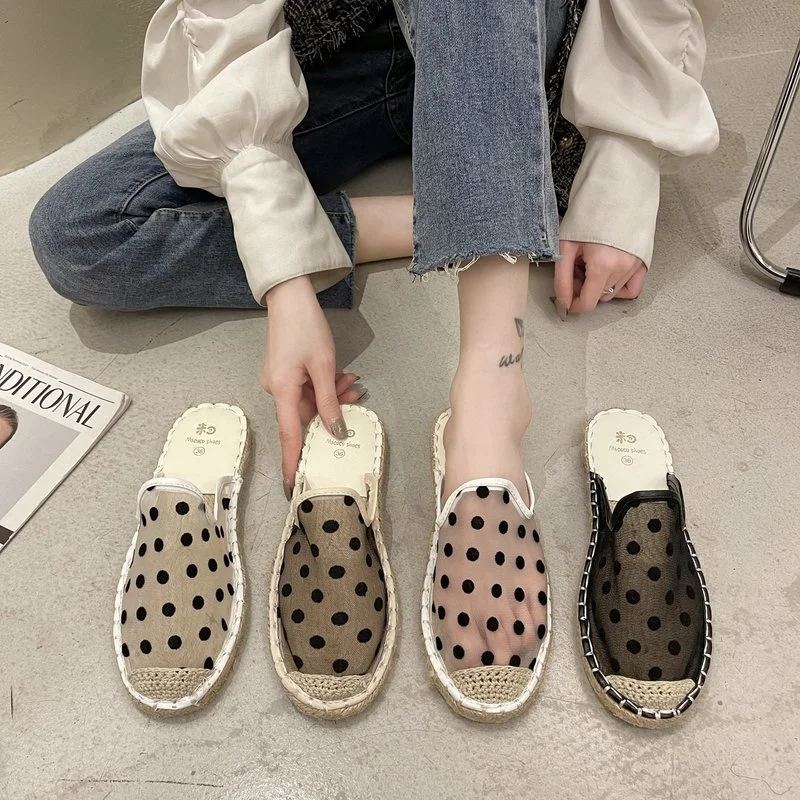 

Women Mules Sandal Fashion Mesh Ventilate Slippers Women Comfort Low-heel Slides Slip On Casual Summer Slippers Slides Women