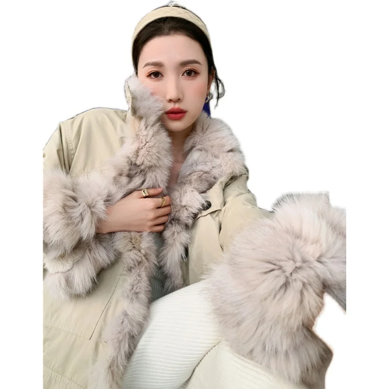 Парка женская зимняя Новинка 2021 натуральное меховое пушистое пальто из лисьего