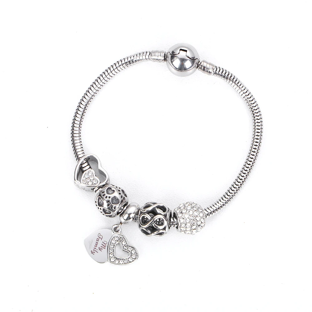 HMSFELY Европейские Бусины с большим отверстием в форме сердца из нержавеющей стали