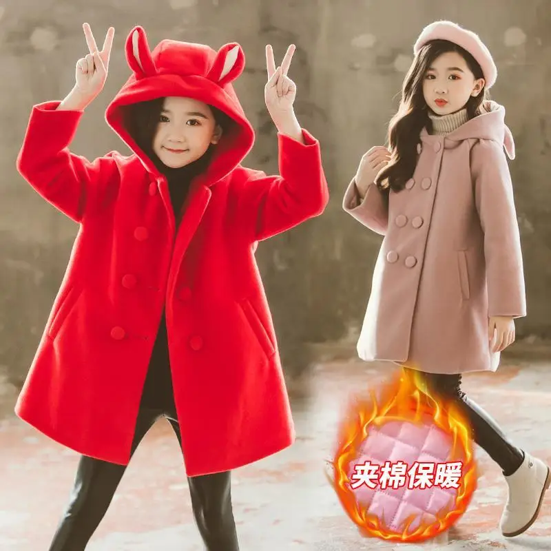 

Woolen Coat Baby Collar Children's Clothes Christmas Teenager 3-14t Girls Winter Wool Jacket Clothes Snowsuit Kids Wool Blends