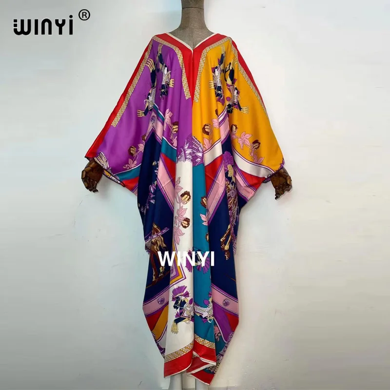 WINYI Traditional Printed Rayon WINYI maxi dress Dashiki African Women's Abaya Robe Long dresses for women Bohemian v-neck dress