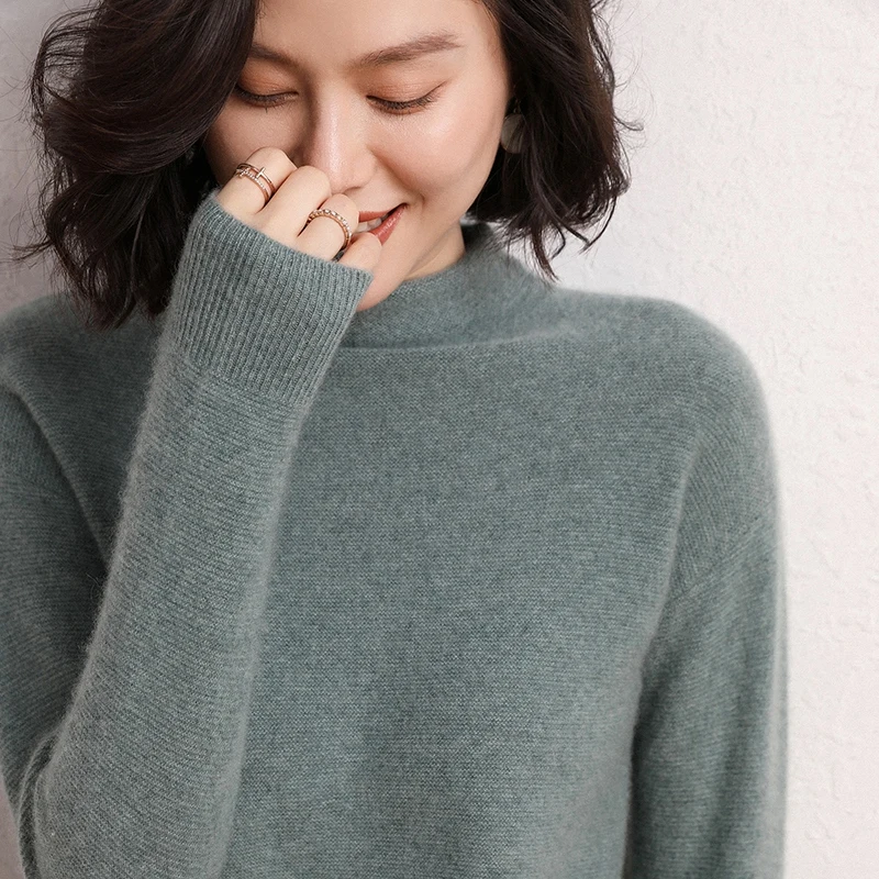 

Autumn Winter Turtleneck Knitted Sweater Women Fashion Pullover Female Solid Color Slim Soft Warm 100% Cashmere Sweater