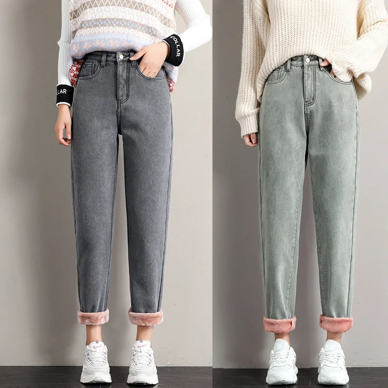 

Plus Size Jeans Plus Velvet Thickening Loose Winter Trend Personality Straight High Waist Harem Pants Warm Ladies Jeans Retro
