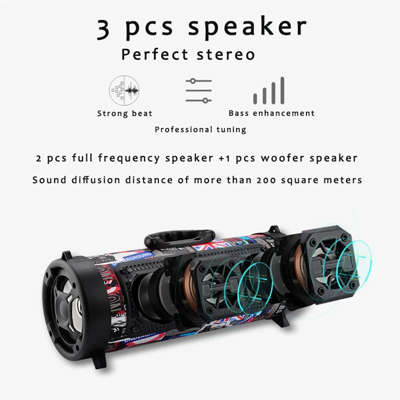 Портативный беспроводной Bluetooth динамик стерео супер бас Hifi Aux Uxb Tf Fm Музыка |