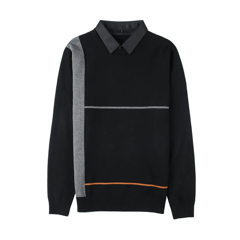 

British Style Fake-2pieces Business Men Casual Sweaters Long Sleeve Simple Slim Fit Knitted Pullovers Plus Size Pull Homme 4XL-M