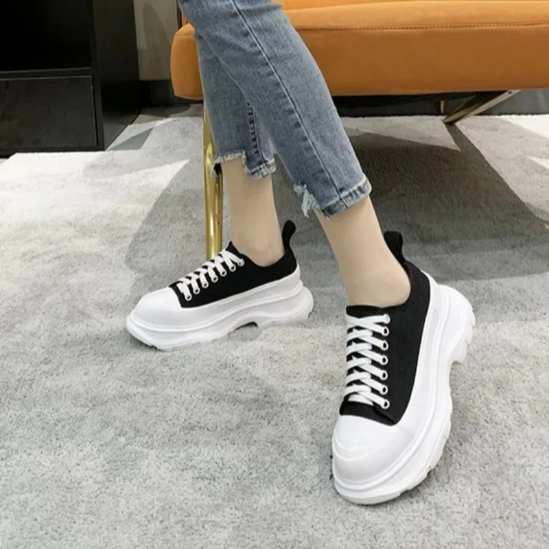 

2021 Designers Women Platform Sneakers Ulzzang Korean Fashion Woman Chunky Casual Shoes White Canvas Vulcanized Shoes 6cm