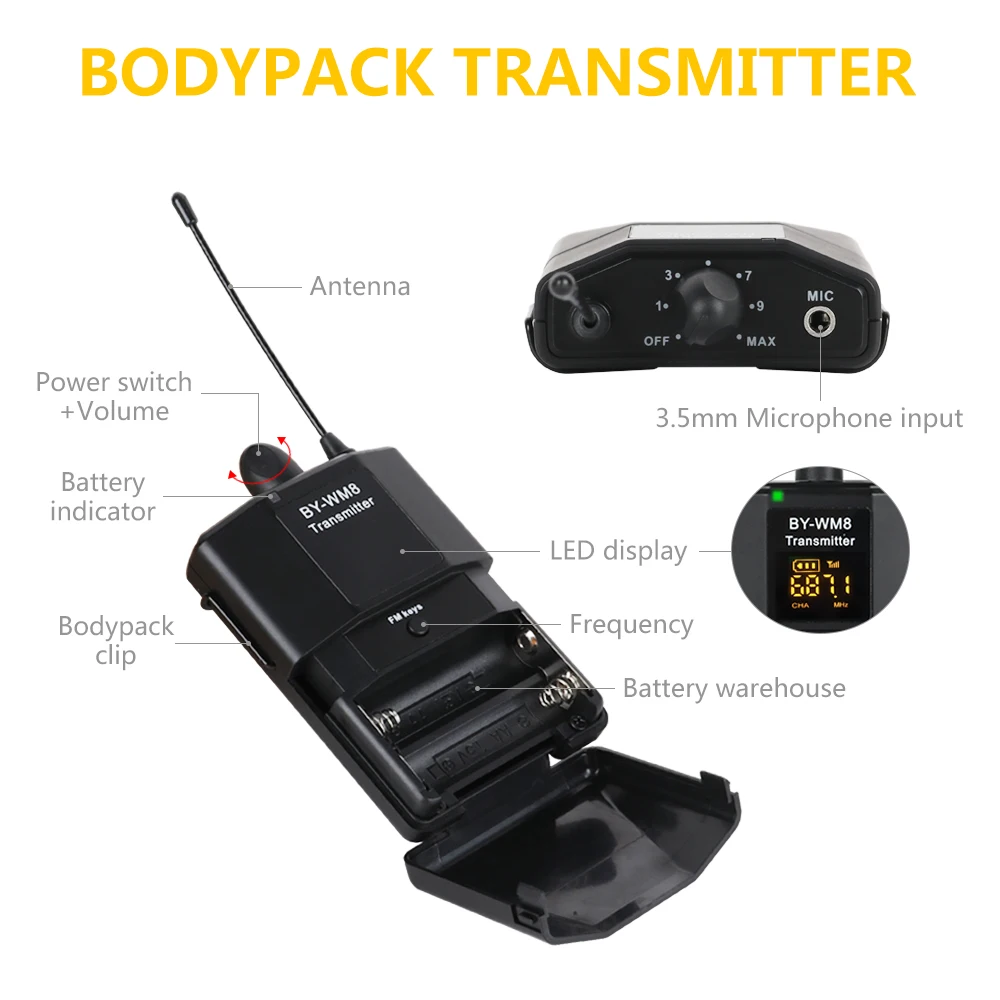 Беспроводной петличный микрофон XTUGA UHF для лацканов УВЧ с 16 выбираемыми каналами