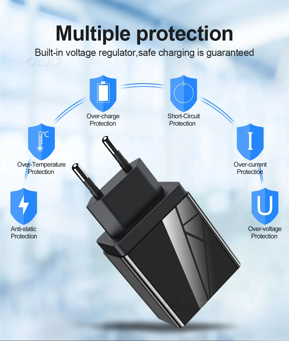 OLAF 3 порта USB зарядное устройство светодиодный дисплей ЕС вилка всего Макс 3.1A быстрая смарт-зарядка зарядное устройство для мобильных устройств для iPhone iPad samsung