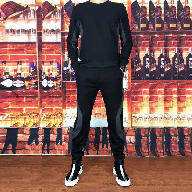 

Autumn big yards suit male trend of cultivate one's morality long sleeve t-shirts male two suits