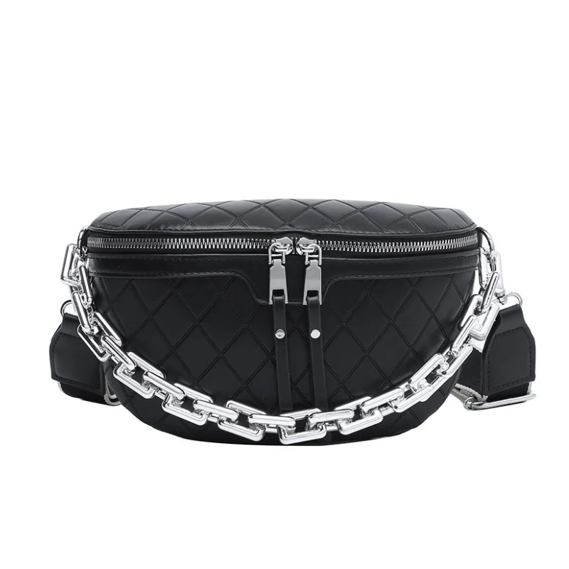 

Designer Chains Chest Bag Large Capacity Women Shoulder Bag Soft Saddle Check Embossing Pu Leather Female Purses and Handbags
