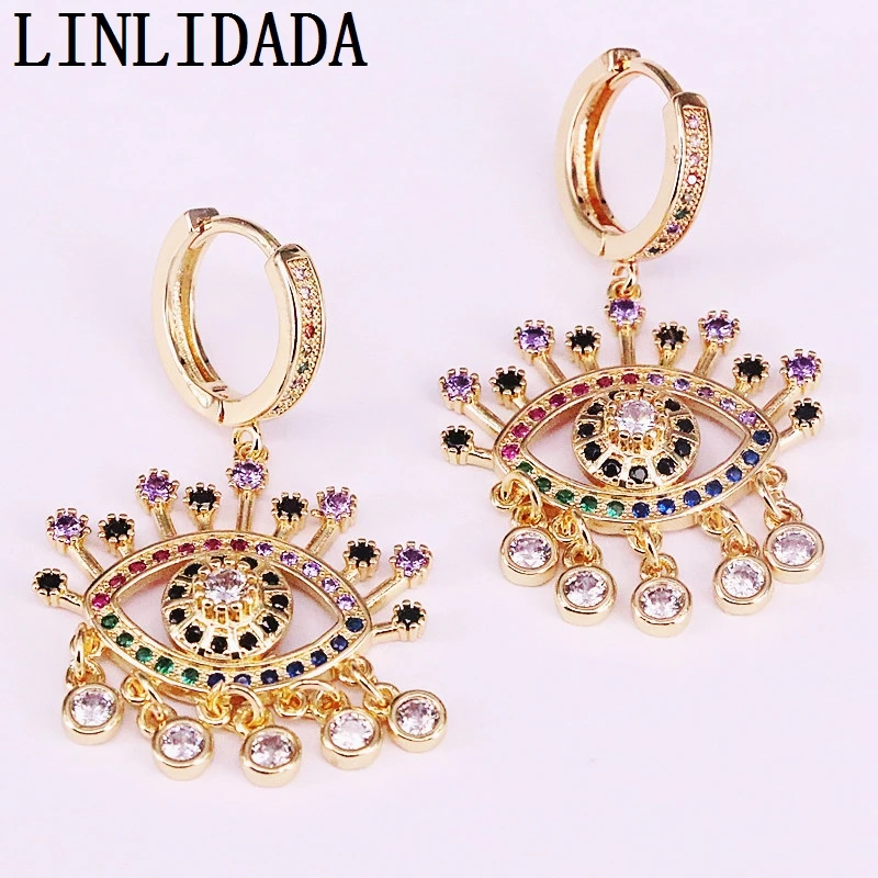 

3Pair New Design Gold color fashion earring for women rainbow cz eyes dangling earrings