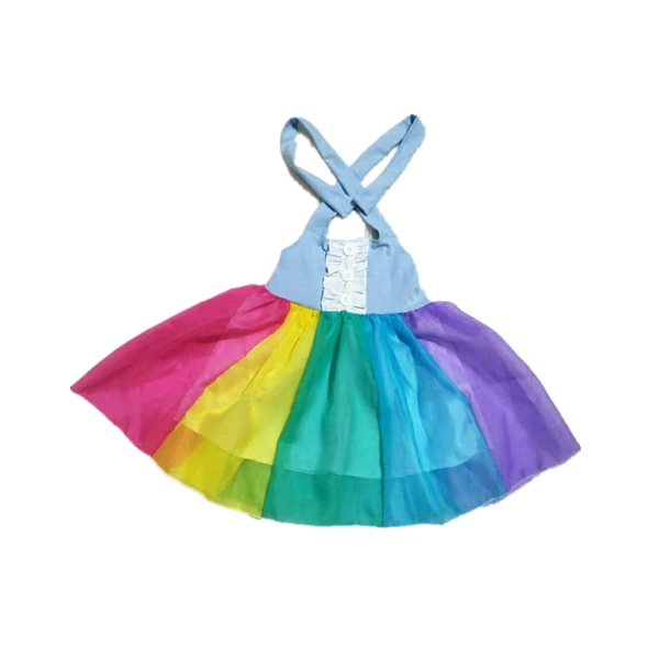 

2019 cute rainbow dress with color yarn and ruffle decoration