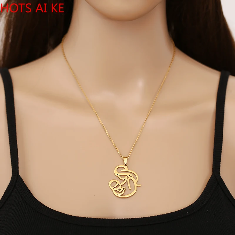 

Necklace For Women Mom Breastfeeding Baby Pendant Chain Steel Hollow Mommy Necklaces Jewelry for Mother's Day Birthday Gift