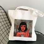 Холщовая Сумка-тоут с принтом ангела и дьявола, шоппер многоразового использования в эстетике Харадзюку, Студенческая сумка для книг