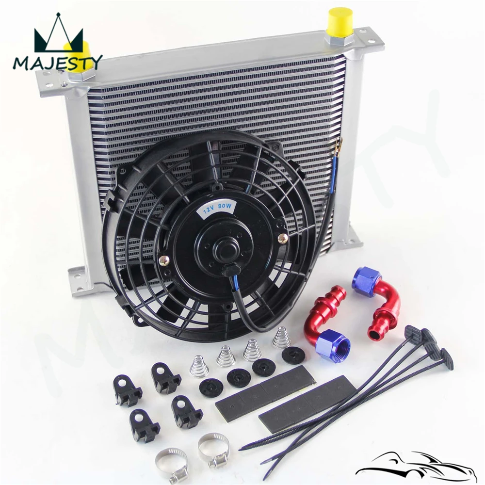 

AN10 Universal 34 Row 248mm Engine British Oil Cooler with Fittings + 7" Electric Fan Kit Silver