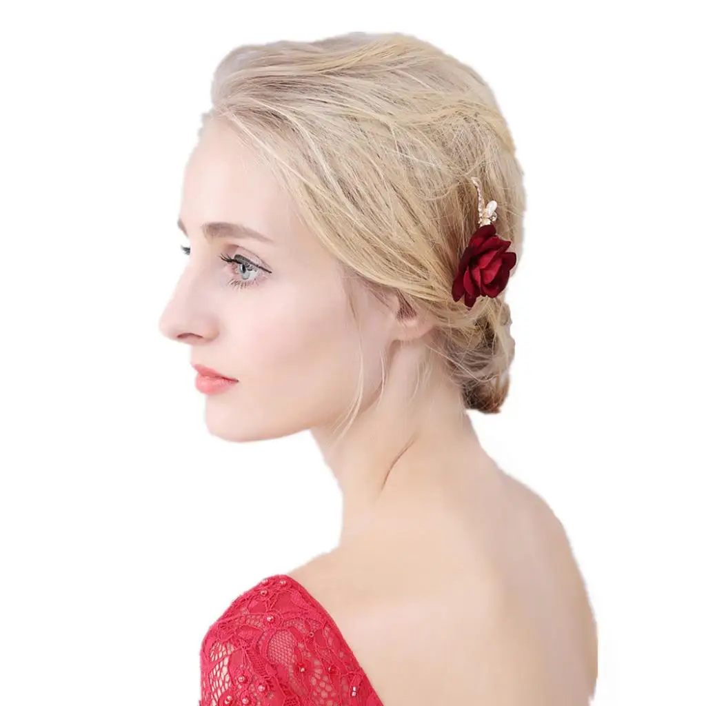 Свадебные жемчужные заколки для волос Цветочная заколка красная роза украшения