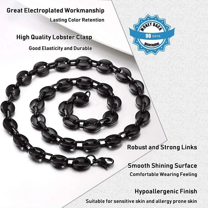 Очаровательное черное ожерелье 13 мм из нержавеющей стали с кофейными зернами