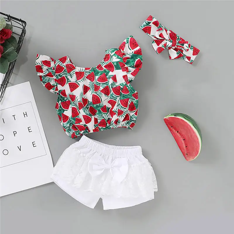 Новинка лета 2020 комплект одежды для маленьких девочек Красная футболка с