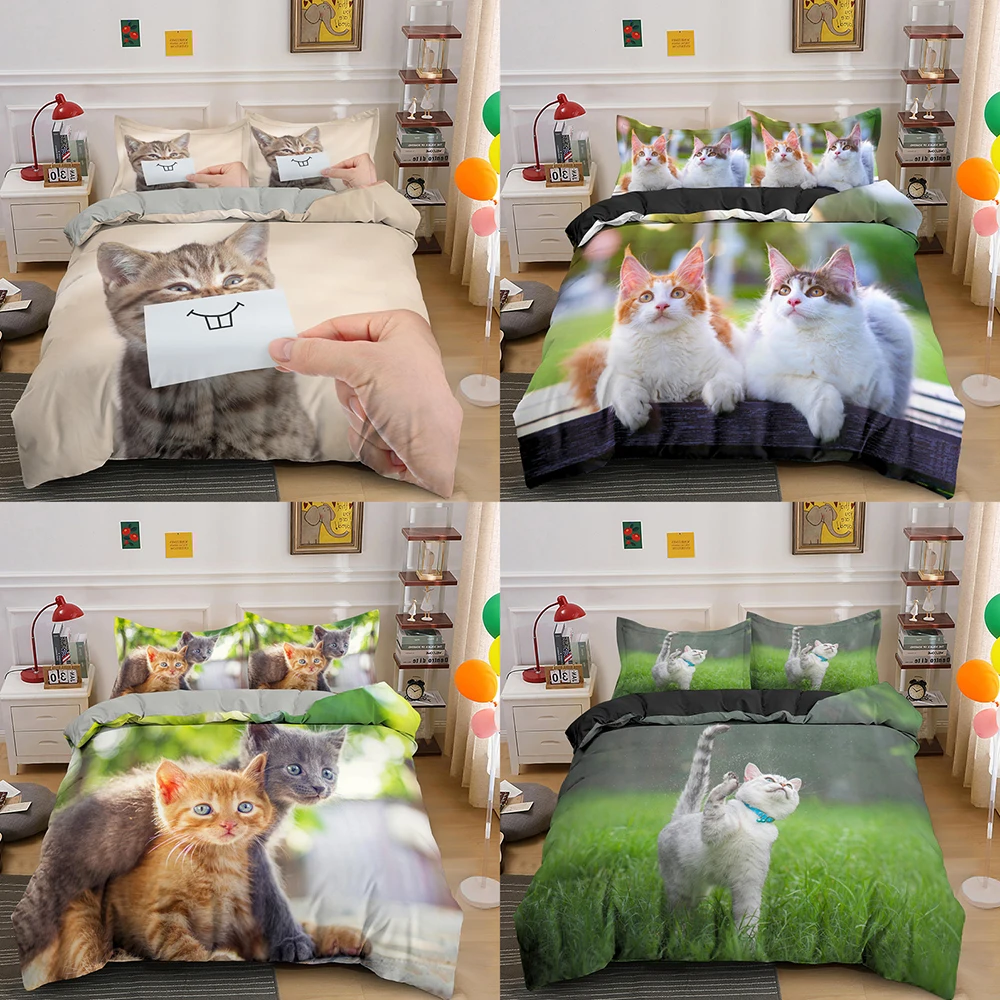

Комплект постельного белья с животными, постельное белье с милым котом для детей, пододеяльник, наволочка, удобное постельное белье, подход...