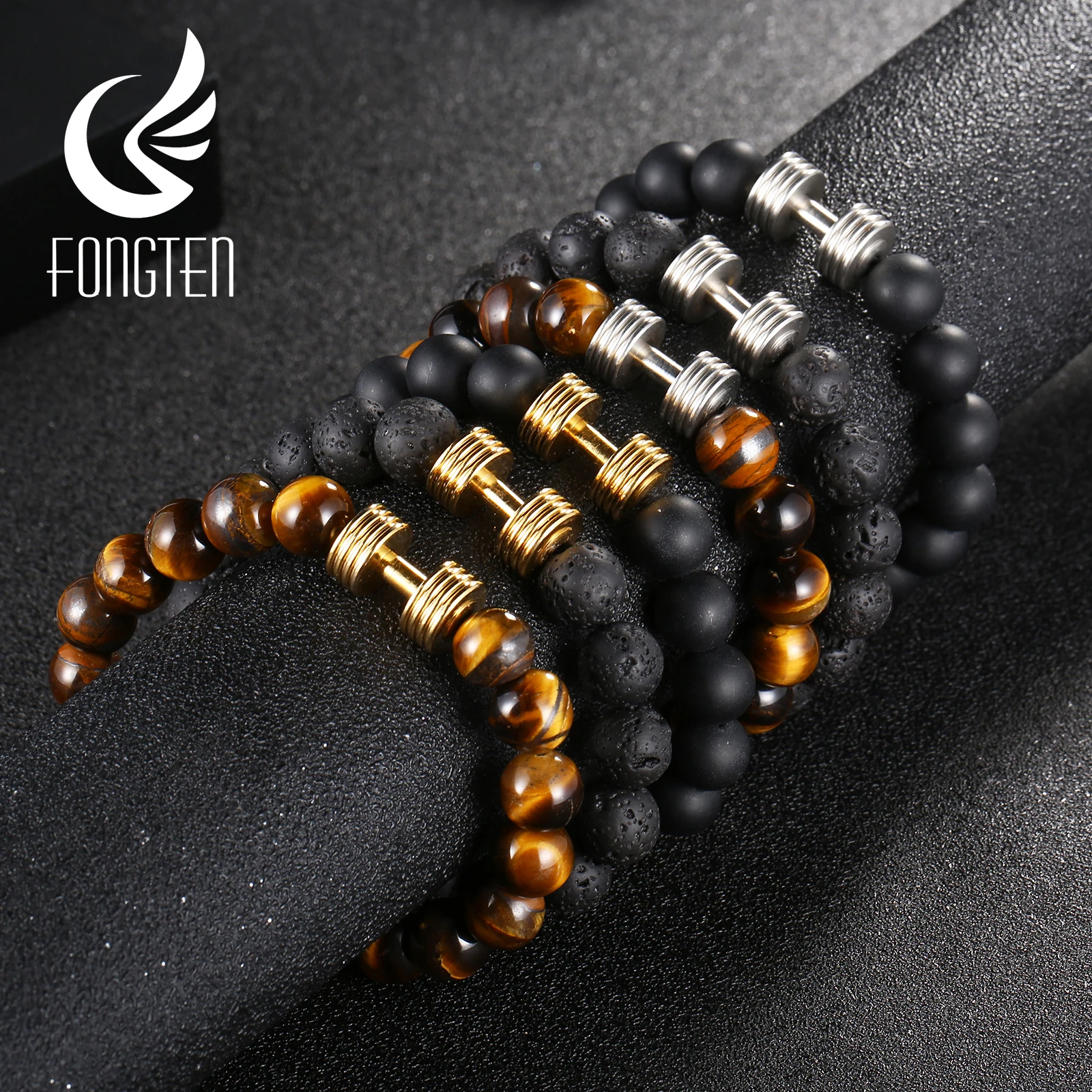 Fongten гантели спортивные бисером мужской браслет из Тигрового Глаза натуральный