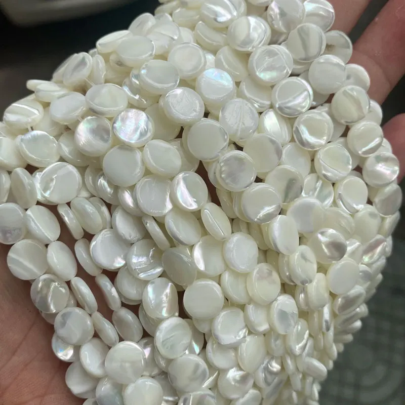 

Natural Round Flat Coin MOP Shell Beads 10mm Loose White Mother Of Pearl Shell Beads For Jewelry Making Bracelet Necklace 15''