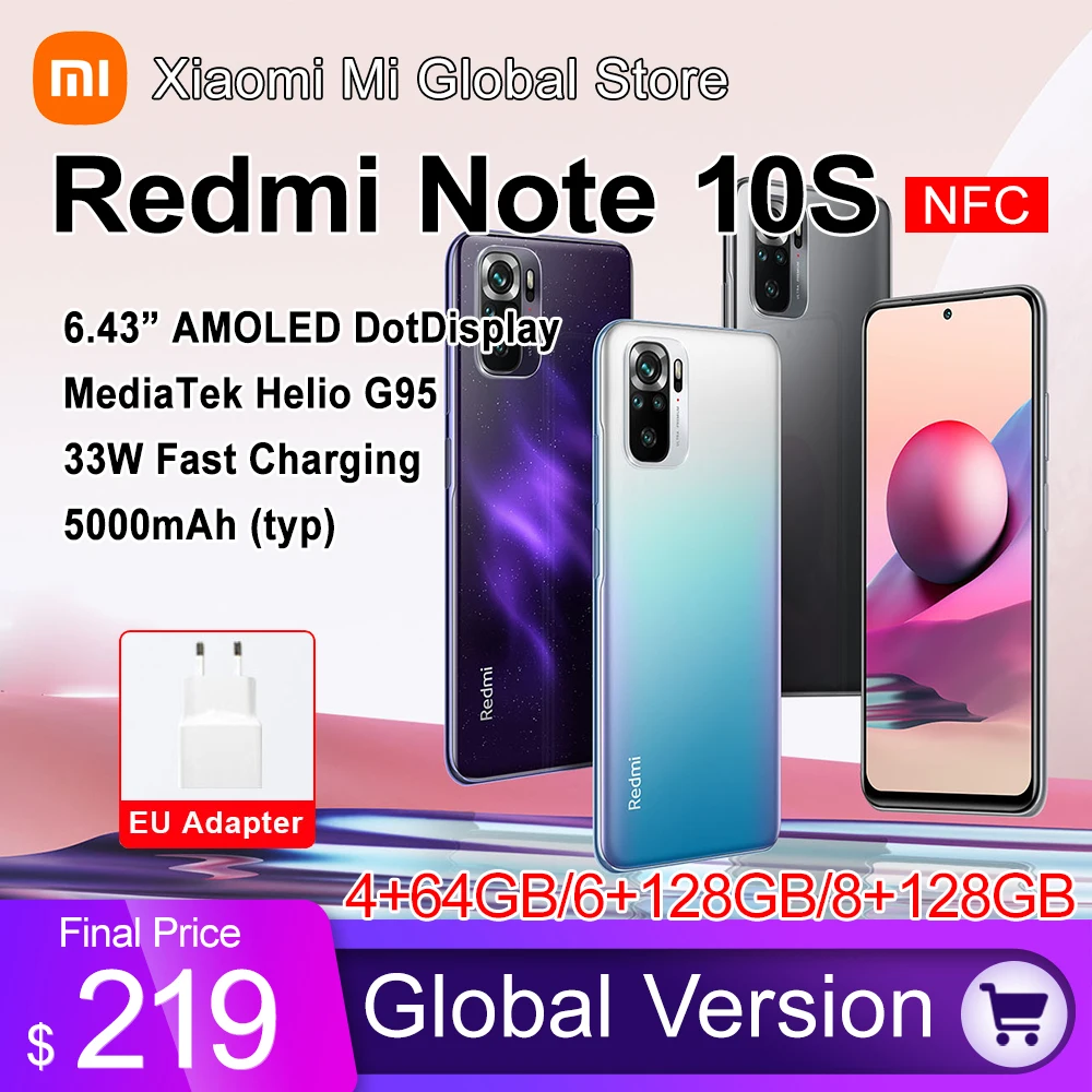 Xiaomi-m&oacute;vil Redmi Note 10S versi&oacute;n Global, 6GB y 64 GB/128GB, Helio G95, ocho n&uacute;cleos, c&aacute;mara de 64MP, pantalla DotDisplay AMOLED de 6,43 pulgadas, bater&iacute;a de 5000mAh-0