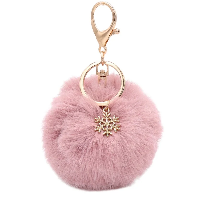2021 New Fur Pom Pom Snow Furry Ball Keychain Faux Fur Ball Car Keychain Fluffy Bag Charms Rabbit Keychain Keyring Gift Jewelry