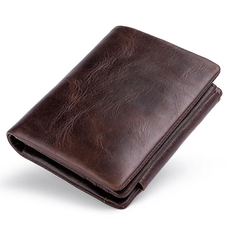 2021 New RFID Anti Theft Men's Wallet Retro Three Fold Business Card Holder Money Bag Purse Vintage Genuine Leather Wallet Male