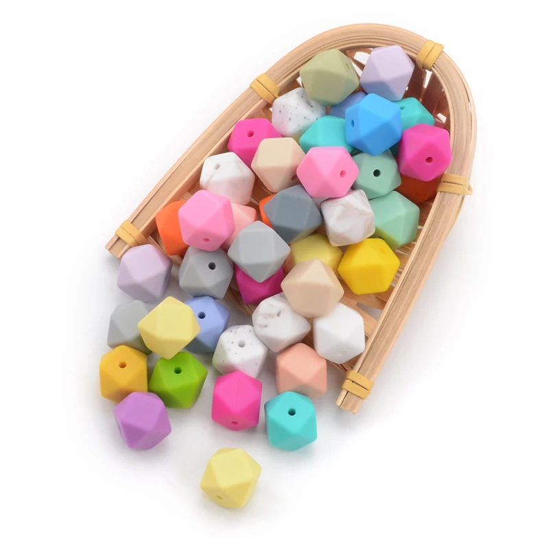 LOFCA-Mini cuentas de silicona hexagonales de 14mm, cuentas de cadena de chupete para beb&eacute; de grado alimenticio, collar de dentici&oacute;n para beb&eacute;, juguetes para masticar, 100 piezas-4