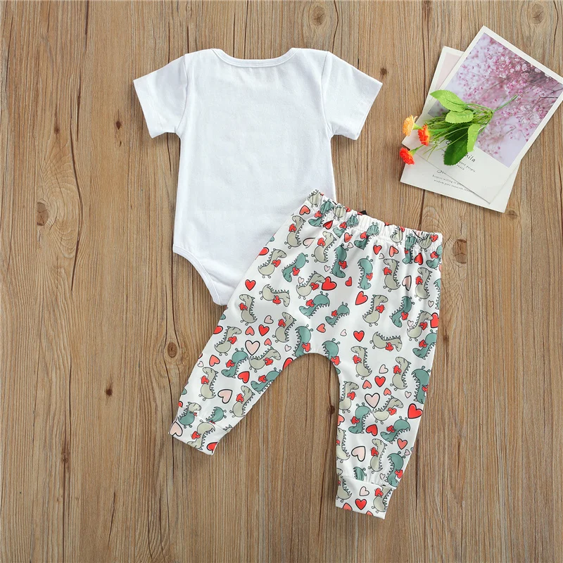 

2pcs 0-2Years Newborn Boys Girls Summer Clothes Sets,Kids Baby Short Sleeve Dinosaur Letter Print Bodysuit+Shorts Tutu Skirt Set