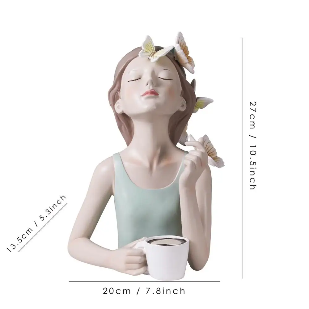

Butterfly Fairy Figures Girl Figurines Resin Tabletop Statues Creative Characters With Metal Gold Tray Home Decor Craft Dropship