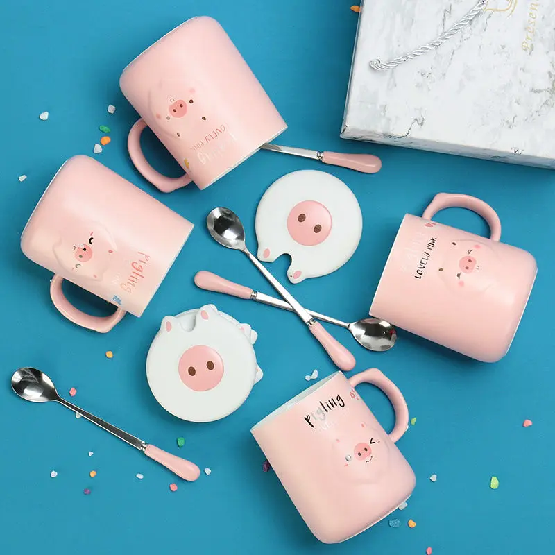 Mug cup Korean ceramic with lid spoon office mug milk coffee water breakfast | Дом и сад