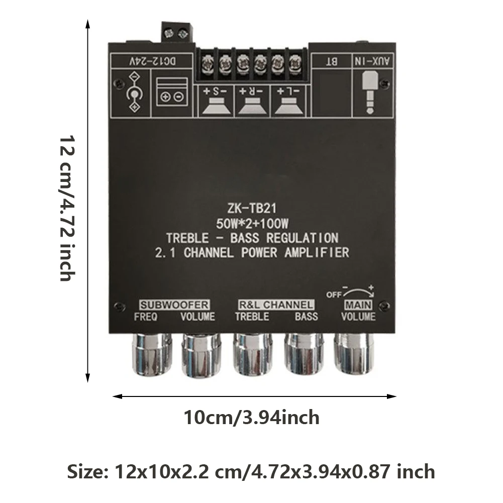 

Audio Amplifier Board 2.1 Channel TPA3116D2 DC12-24V Wireless AUX Stereo Module ZK-TB21 Digital Audio Wireless Amplifier Board