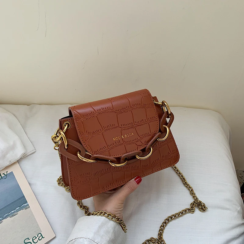 22 CM Brown Элегантная женская мини-сумка новая качественная кожаная женская дизайнерская сумка с крокодиловым узором на цепочке сумка через плечо - Цвет: 22 CM Brown