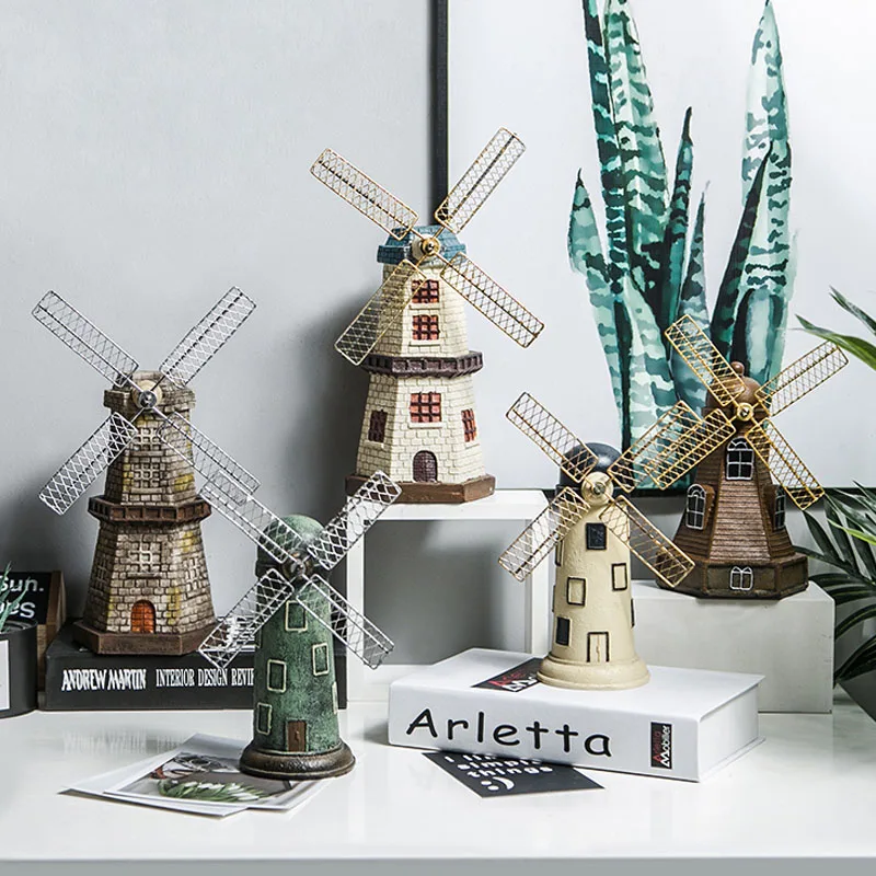 

Home Decoration Accessories Dutch Windmills Photograph Props Living Room TV Cabinet Decorations Vintage Resin Windmill Ornaments