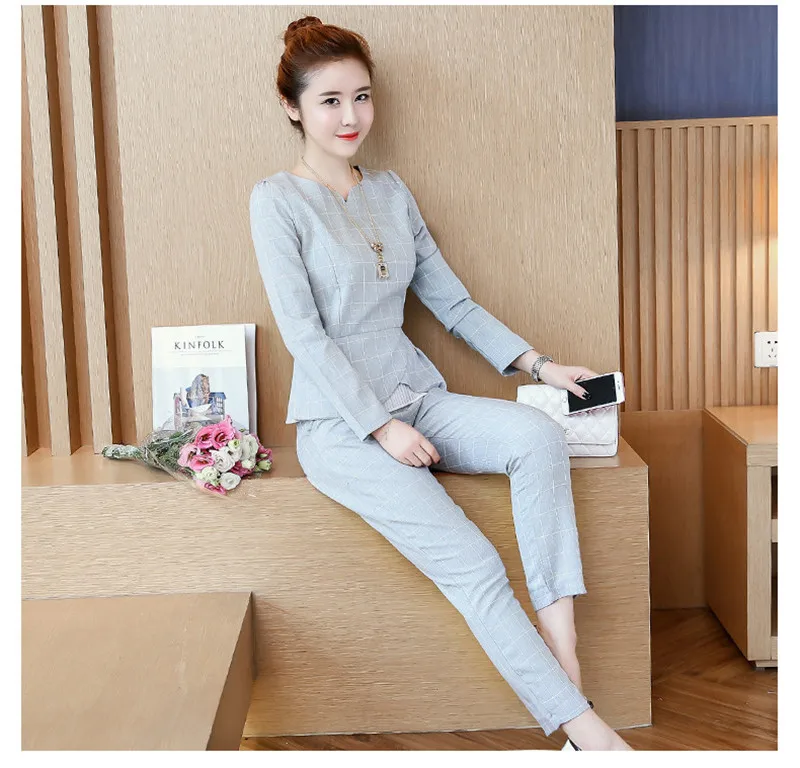 2020 Women Fashion Suits Autumn Elegant Vestidos Bussiness OL Two Piece Shirt and Ankle Length Pants Sets Tracksuit |