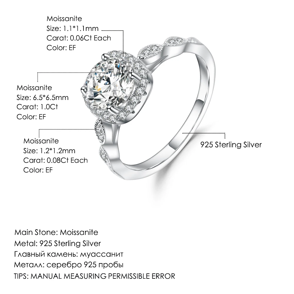 

GEM'S BALLET Halo 3 Band Moissanite Rings Set 925 Sterling Silver Art Deco Half Eternity For Women Wedding 1.0Ct 6.5mm EF Color