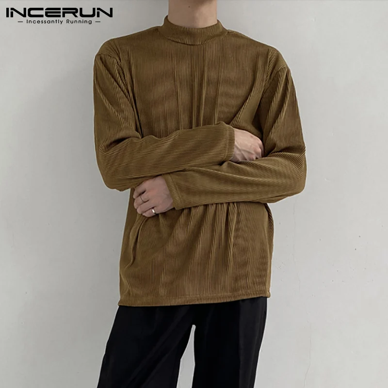 

2021 Fashion Men Casual T Shirt Round Neck Long Sleeve Men Clothing Solid Color Streetwear Camisetas Undershirts S-5XL INCERUN