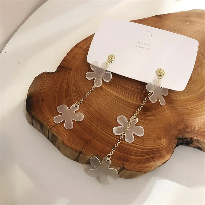 Женские асимметричные серьги подвески длинные в виде ракушек цветов и кисточек