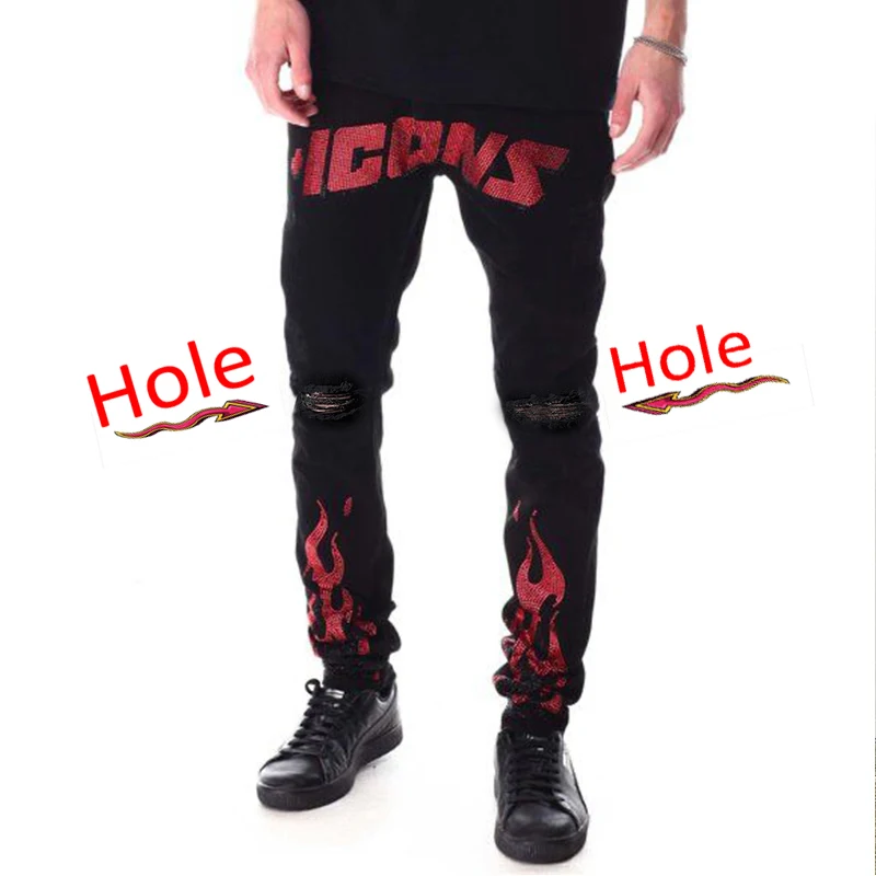 2021 Men's Jeans Ripped Skinny Hole Biker Trousers Stretch Slim Denim Pencil   Pants Street Punk Black Hot Drill Jeans For Men