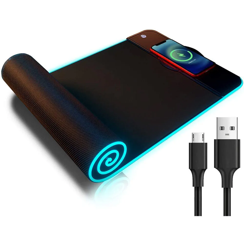 

Wireless charging game mouse pad, LED light, non slip rubber base, large, RGB, keyboard cover, computer pad, desktop, laptop