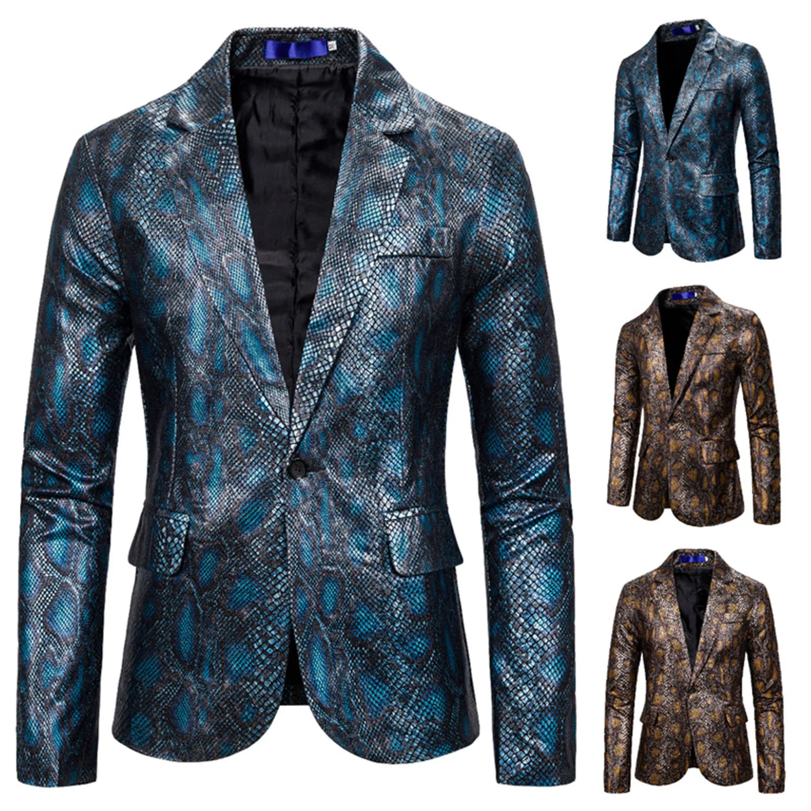 

Gold Bronzing Blazers Men Suits New Arrival Luxury 3D Snakeskin Print Designer Jacket Blazer Homme Men Stage Performance Jackets