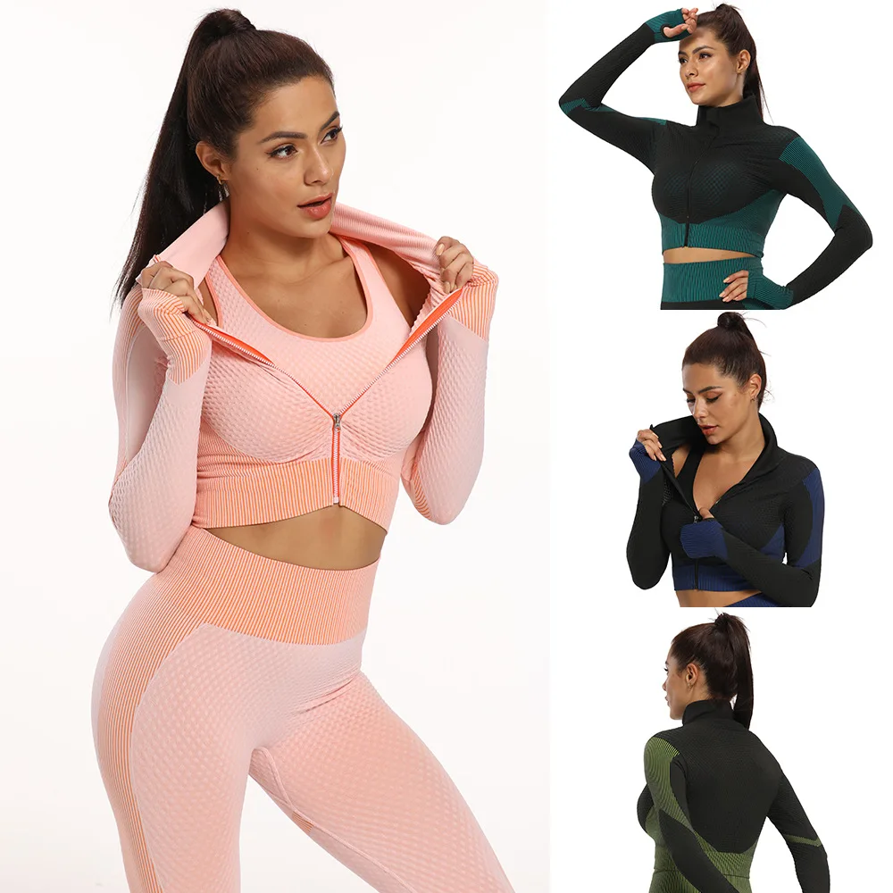 

Gym Yoga Crop Tops Yoga Shirts Long Sleeve Workout Tops Fitness Running Sport Training Yoga Sportswear Sexy Zipper Yoga Sleeves