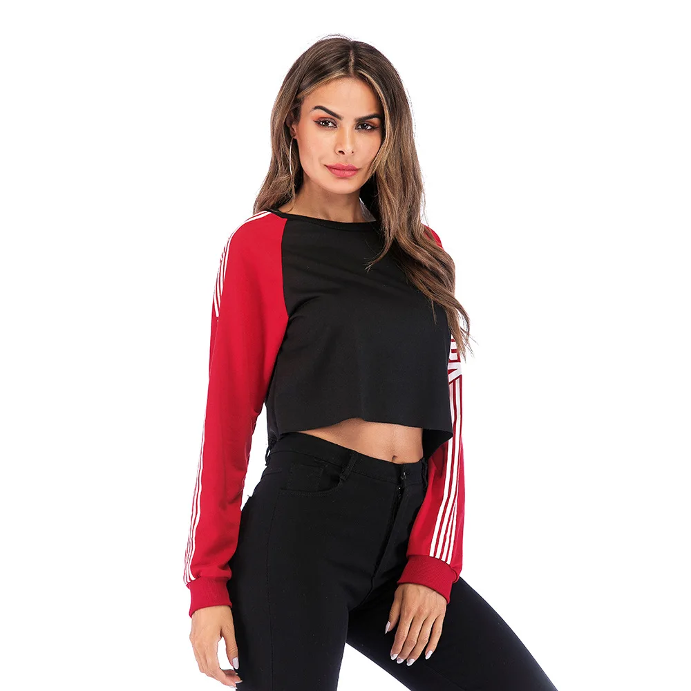 

2019 Women Hoodies Coat Short O Round Neck Full Sleeve Casual Outwear Autumn for Girl Streetwear Highwaist