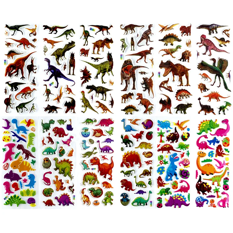 

12 Sheets/set Cartoon Dinosaurs Bubble Stickers Classic Toys 3D Scrapbook For Kids Gift Reward Notebook Sticker